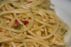 Spaghetti with mullet roe, red pepper and fennel greens