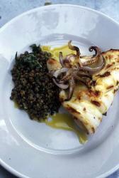 Grilled Squid with Lentil and Mint Salad