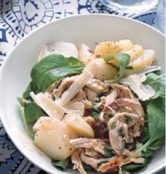 Chicken salad with potatoes and arugula
