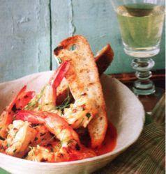 Grilled Prawns over Linguine with Red Shrimp Sauce