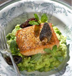 Salmon with Morels and Pea Risotto Recipe -Tyler Florence