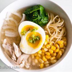 Ramen Noodles with Shredded Chicken, Spinach, Avocados, Egg & Green Onion